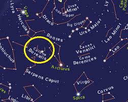 Star map showing the location of Corona Borealis near Boötes and Arcturus
