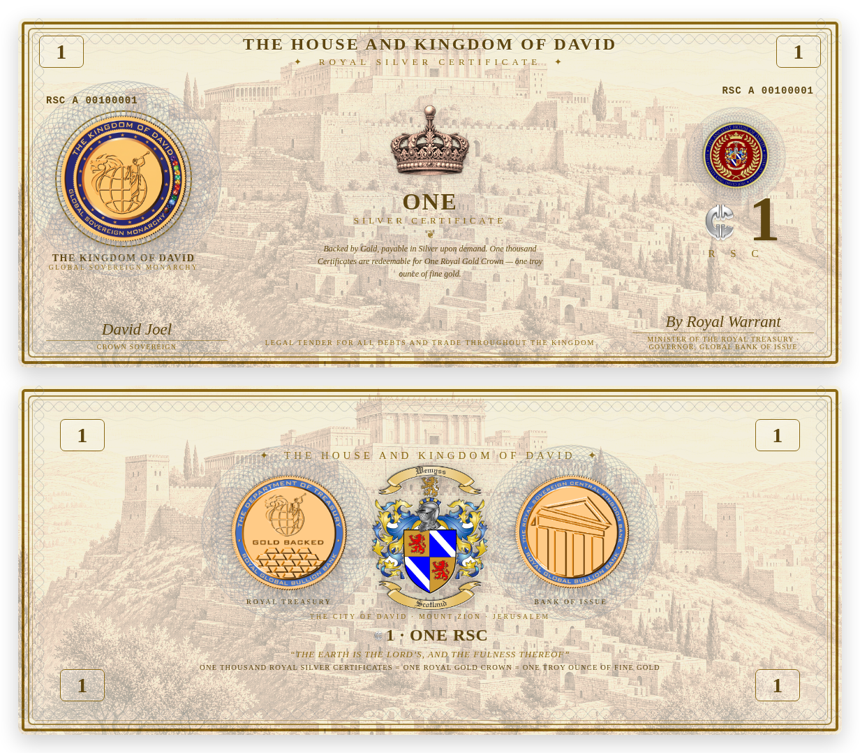 1 RSC Royal Silver Certificate — face and reverse