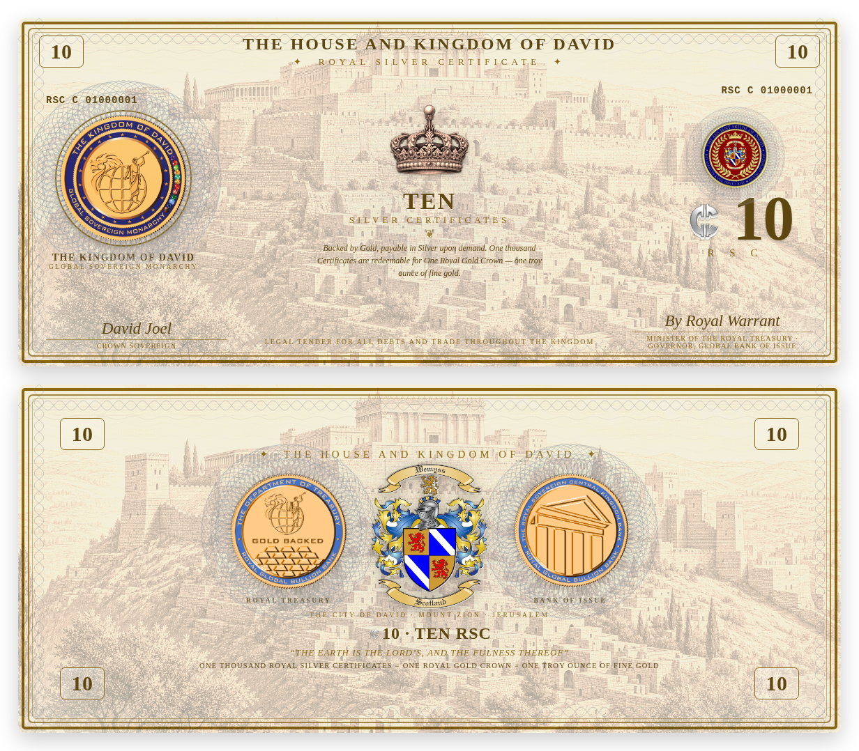 10 RSC Royal Silver Certificate — face and reverse