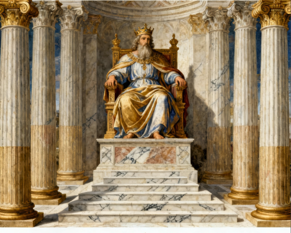 King Solomon of Israel on his throne, builder of the First Temple